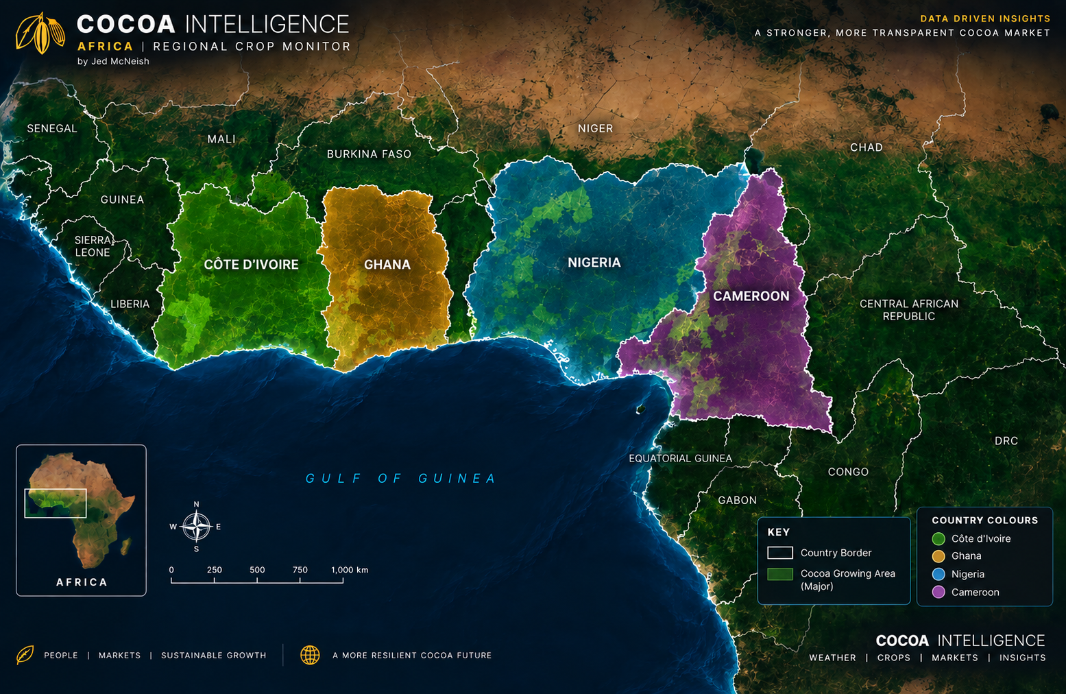 Illustrative map of the West African cocoa-growing countries